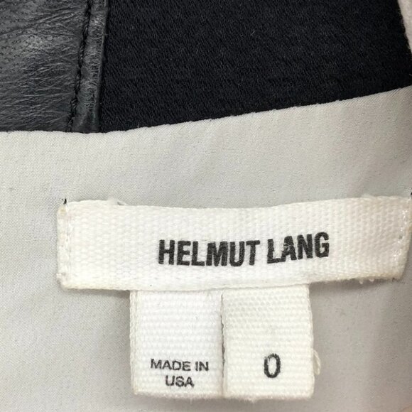 HELMUT LANG  TWISTED DRAPE GRAINED VISCOSE LEATHER TRIM DRESS Black + White SZ 0 - Picture 7 of 16